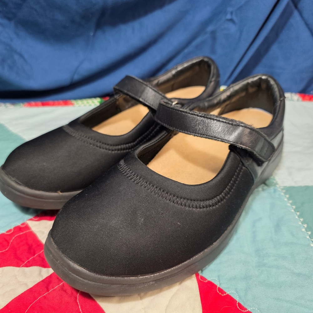 SureFit Mary‎ Jane Shoes Womens Size 10 Black Comfort Hook Loop Strap Walking